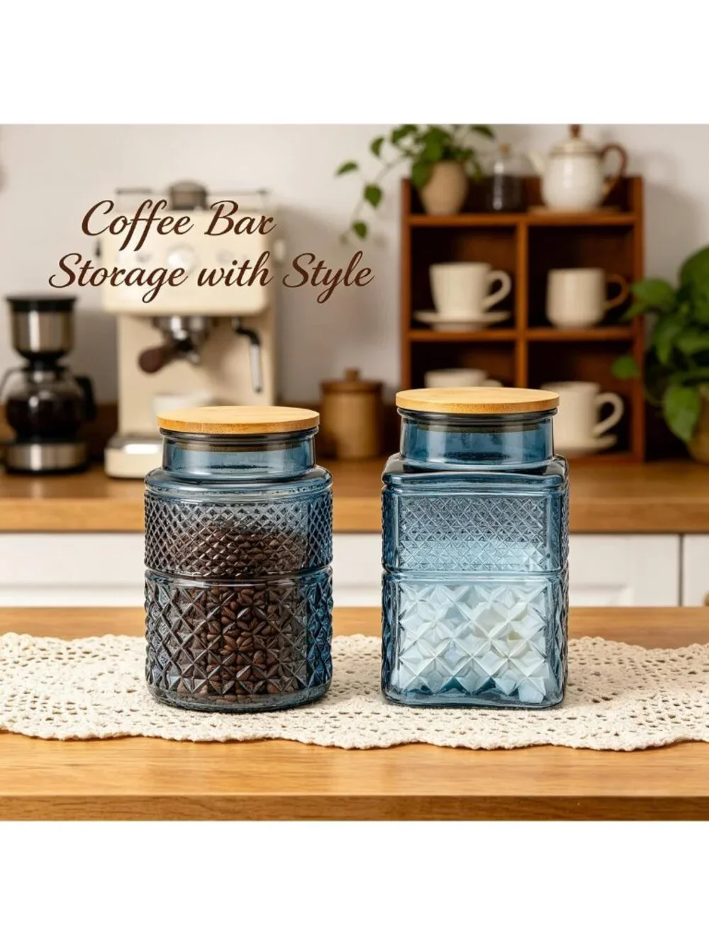 Set of 2 Large Airtight Glass Storage Jars with Bamboo Lids - Perfect for
